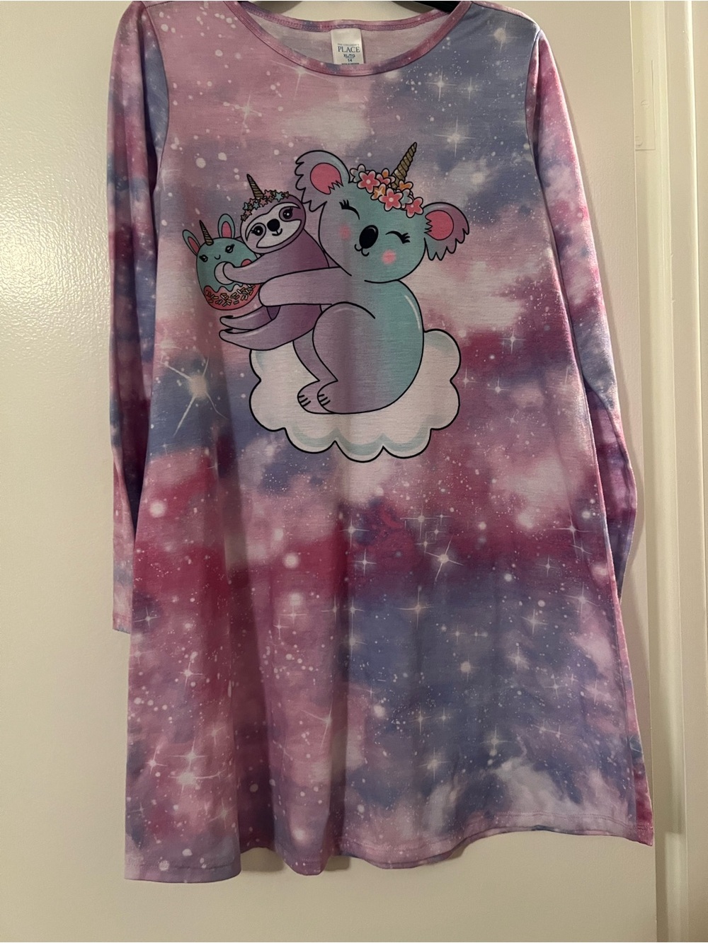 The Children's Place Girls XL 14 Purple Tie-Dye Koala & Sloth Nightgown